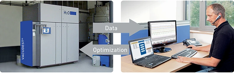 Remote optimization of a VACUDEST system through data analysis