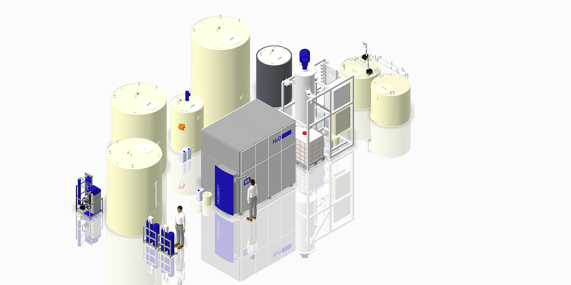 An orthogonal 3D rendering of a vacuum distillation plant.