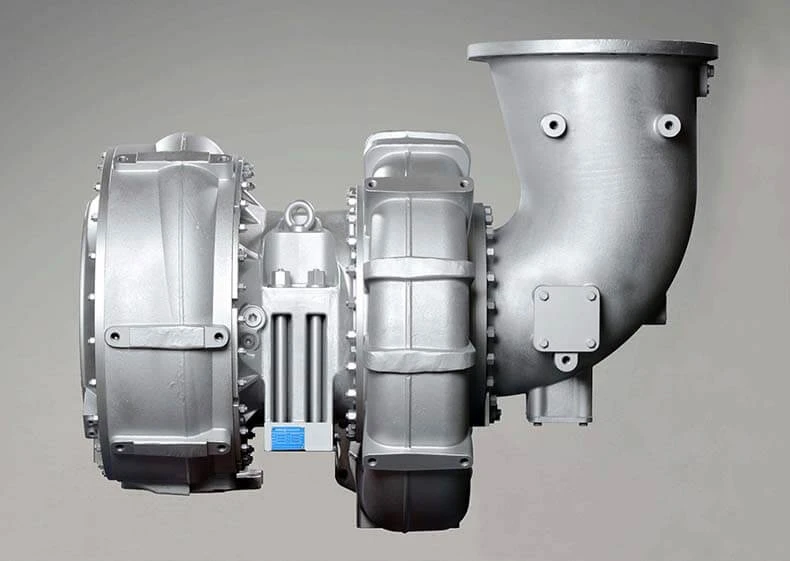 A photo of a metallic exhaust gas turbocharger