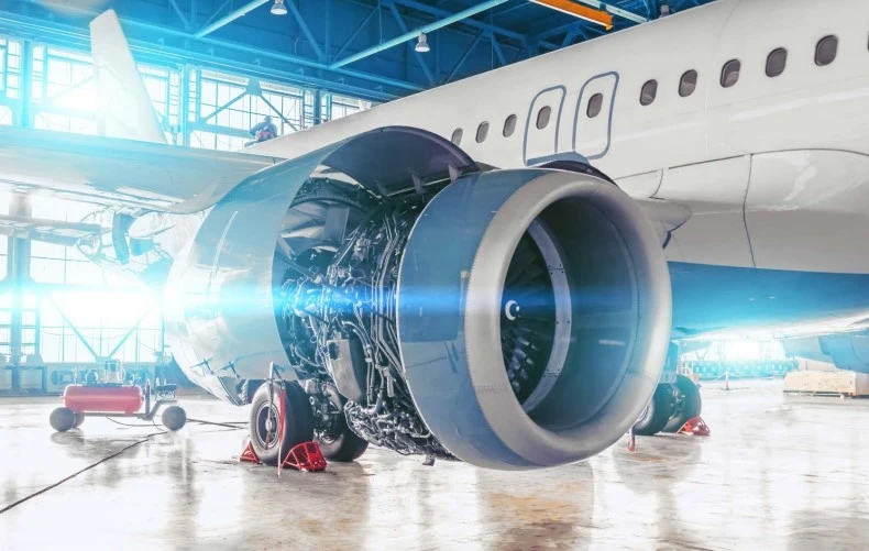 aircraft turbine check up in a hall