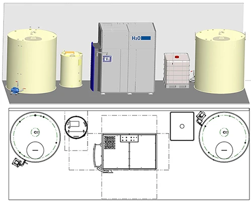 Model 3D i plan instalacji VACUDEST 